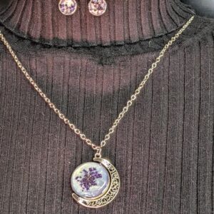 Parure lune argentée arbre violet