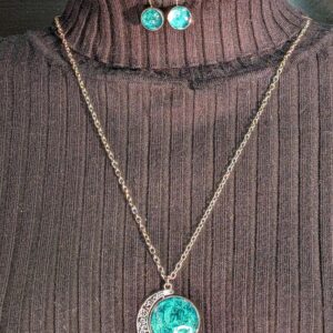 Parure lune argentée et cabochon turquoise