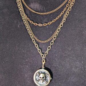 Collier montre tête de mort bronze