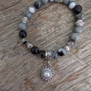 Bracelet Soleil Argenté Pierres Grises